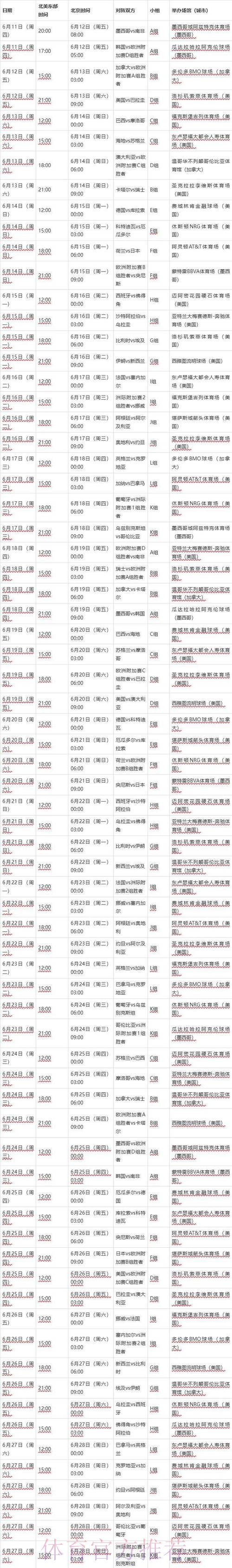 2026世界杯赛程详细安排比赛时间表查询入口